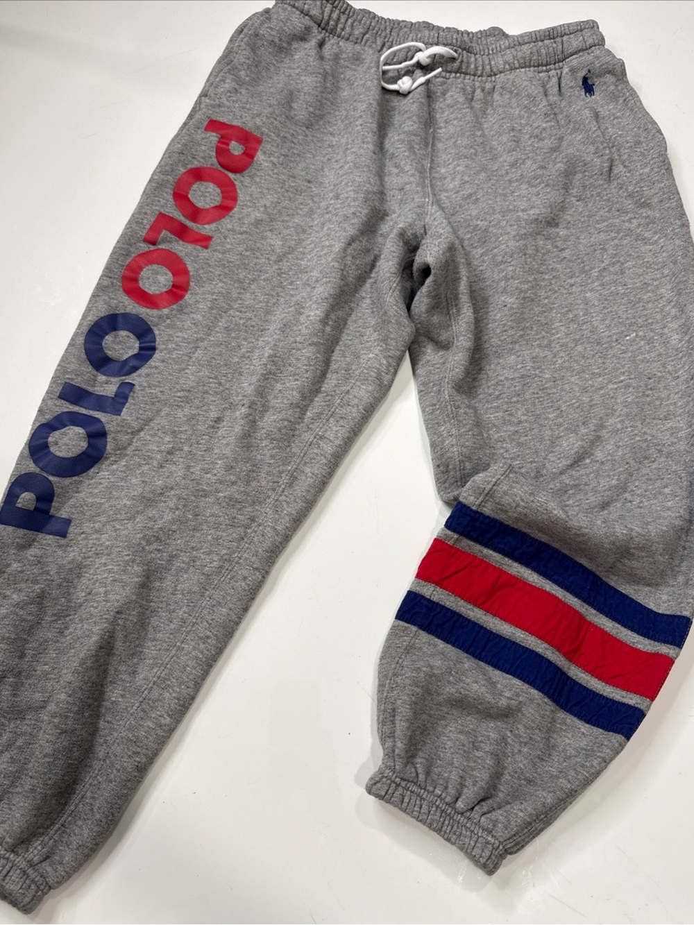 Polo Ralph Lauren BIG POLO LOGO Grey Fleece Jogger Sweatpants Womens Sz L A02082